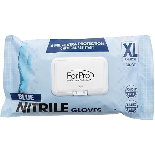 ForPro Professional Collection Disposable Nitrile Gloves, Chemical Resistant, Powder-Free, Latex-Free, Non-Sterile, Food Safe, 4 Mil, Blue, X-Large