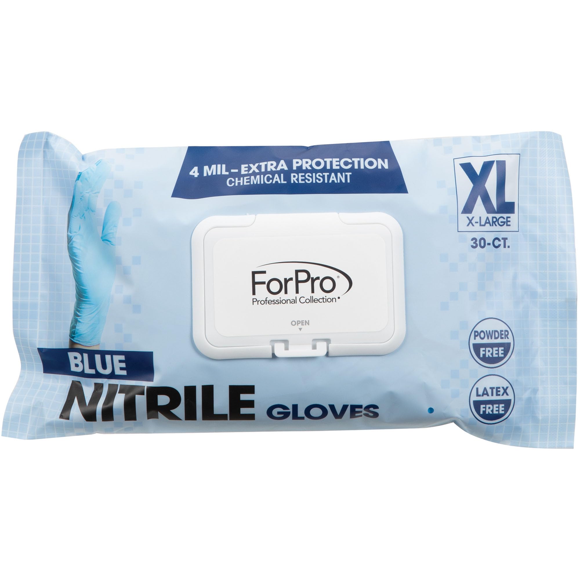 ForPro Professional Collection Disposable Nitrile Gloves, Chemical Resistant, Powder-Free, Latex-Free, Non-Sterile, Food Safe, 4 Mil, Blue, X-Large
