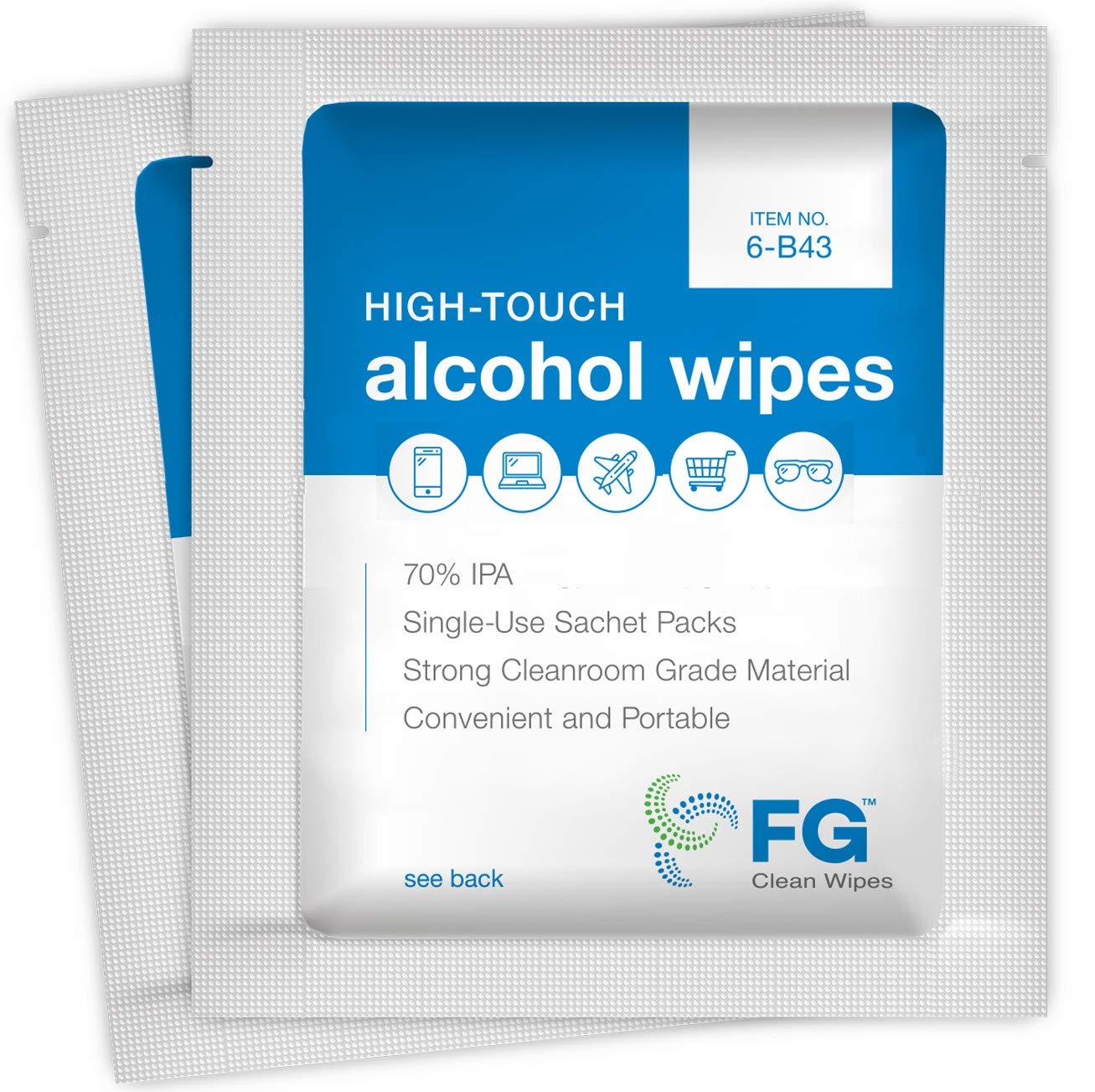 FG Clean Wipes Lint Free 70% IPA Wipes - 4”x3” - 100 Individually Wrapped Sachets - Made in The USA - Saturix 6B43