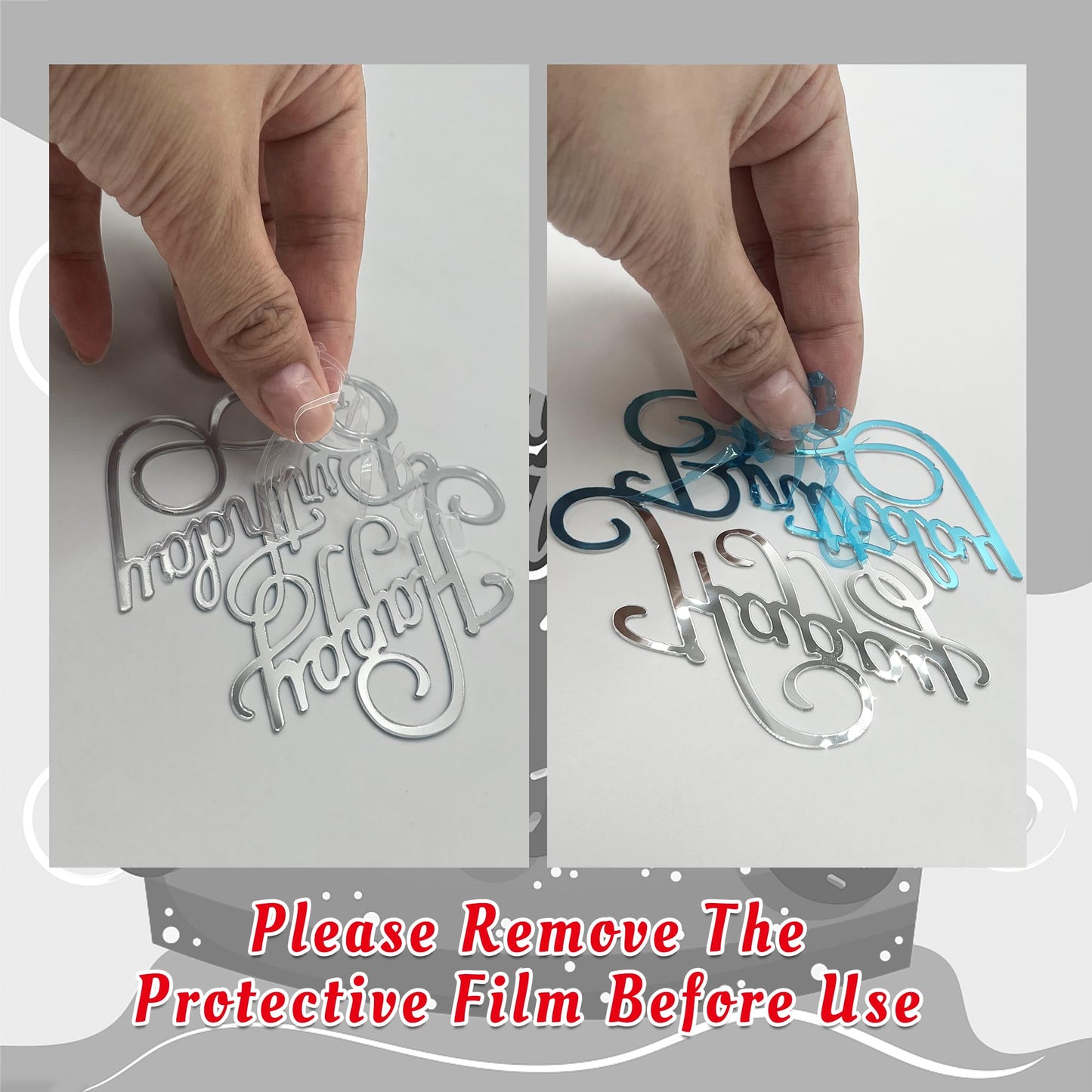 15 PCS Silver Happy Birthday Cake Toppers Mirror Acrylic Cake Topper Side Cake Decorations Silver Cake Inserts Cake Decorating Supplies Cupcake