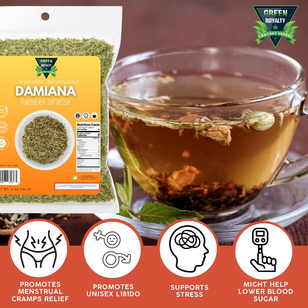 Natural Infusions - Damiana Leaf 4oz | Loose Herbal Tea | Authentic Mexican Origin | Caffeine Free, Gluten Free, Non-GMO | Herbal Infusion Blend
