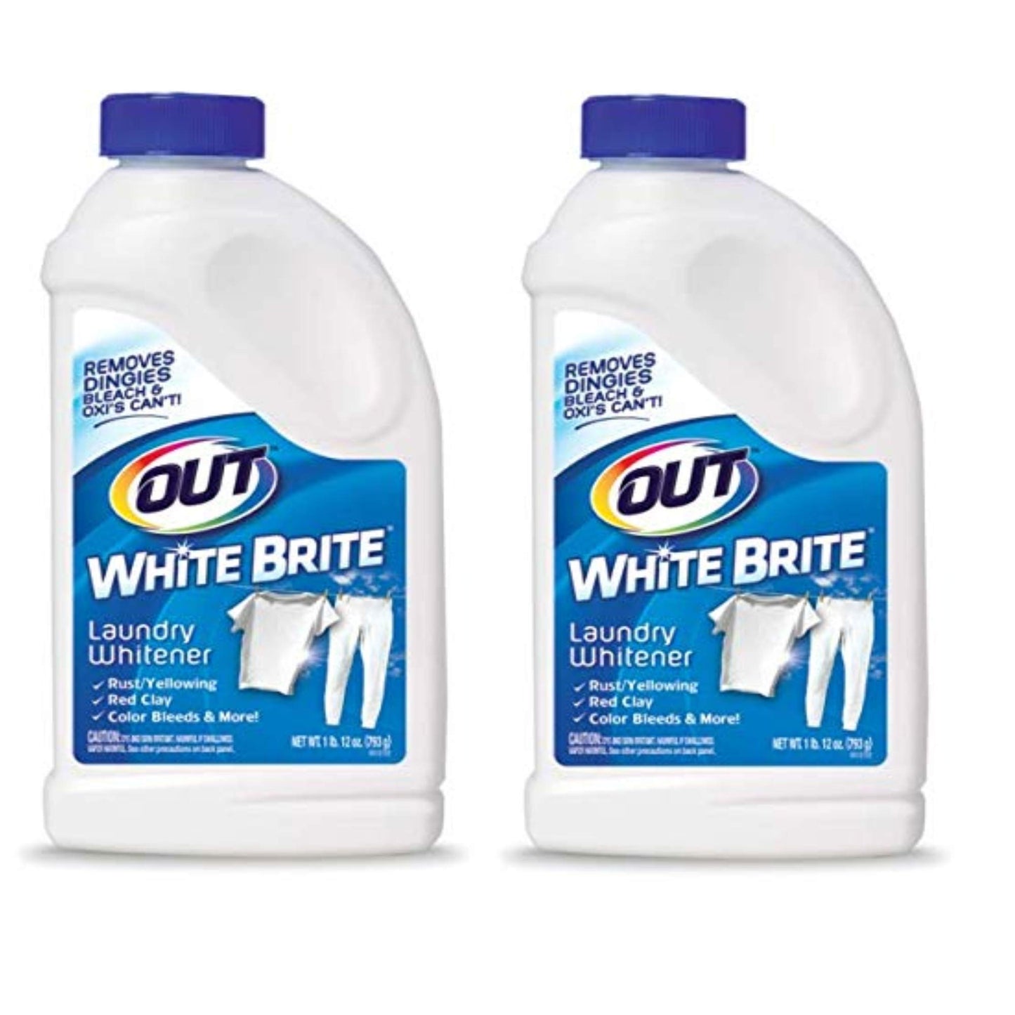 OUT White Brite Laundry Whitener Powder, Stain Remover Detergent Booster for Clothes, Removes Red Clay and Rust Stains on White Clothing and Uniforms