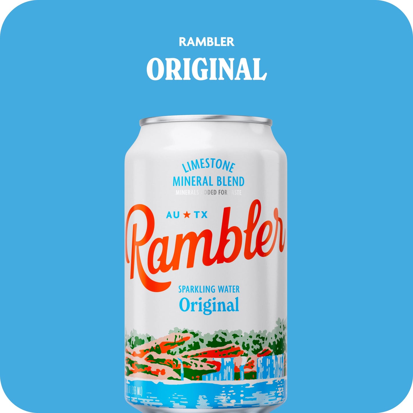 AUTX RAMBLER Sparkling Water, Texas Limestone Mineral Blend, Original Natural Flavor, 12-Ounce Cans, 12-Pack