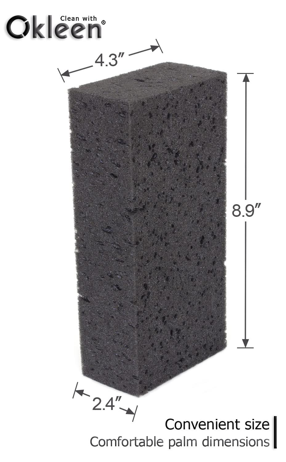 Okleen Big Sponge. Made in Europe. 6 Pack, Black. 8.9x4.3x2.4 Inch Extra Large Odorless Commercial Sponge for All Purpose Cleaning