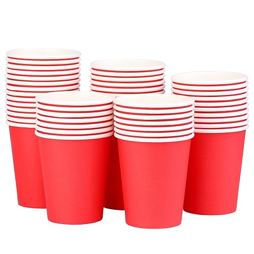 Prgery Paper Cups 8 oz 50 Pack, Disposable Paper Coffee Cups for Hot or Cold Beverage Drinking for Party, Picnic, BBQ, Travel, and Event -Red