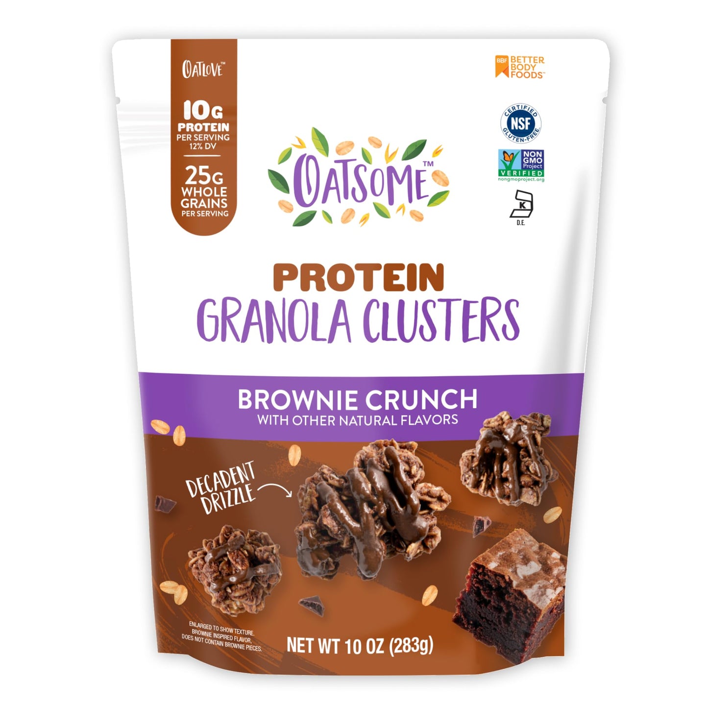 Oatsome Protein Granola Clusters Brownie Crunch, 10g Plant-Based Protein, Gluten Free, Made with Dark Chocolate Pieces & Whole Grain Oats, for Snack