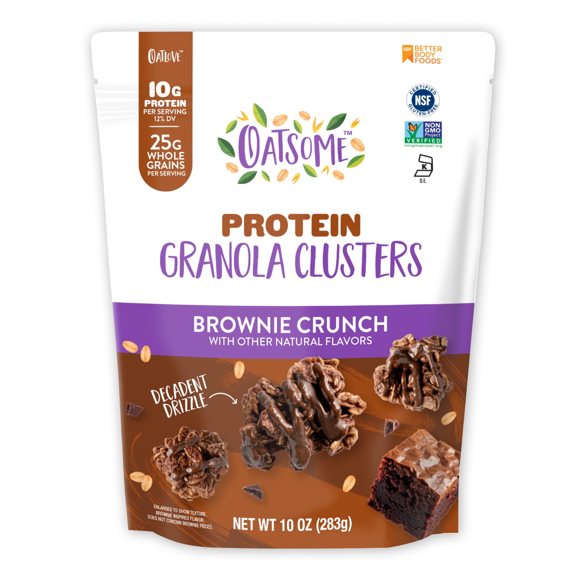 Oatsome Protein Granola Clusters Brownie Crunch, 10g Plant-Based Protein, Gluten Free, Made with Dark Chocolate Pieces & Whole Grain Oats, for Snack