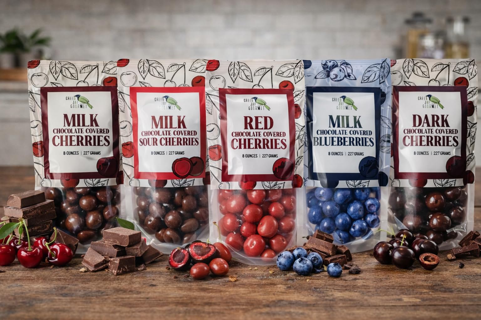 Green Jay Gourmet Dark Chocolate Cherries - Handmade & Fresh Dark Chocolate Covered Cherries from Michigan - Great Gift for Chocolate Lovers - 8 Ounce