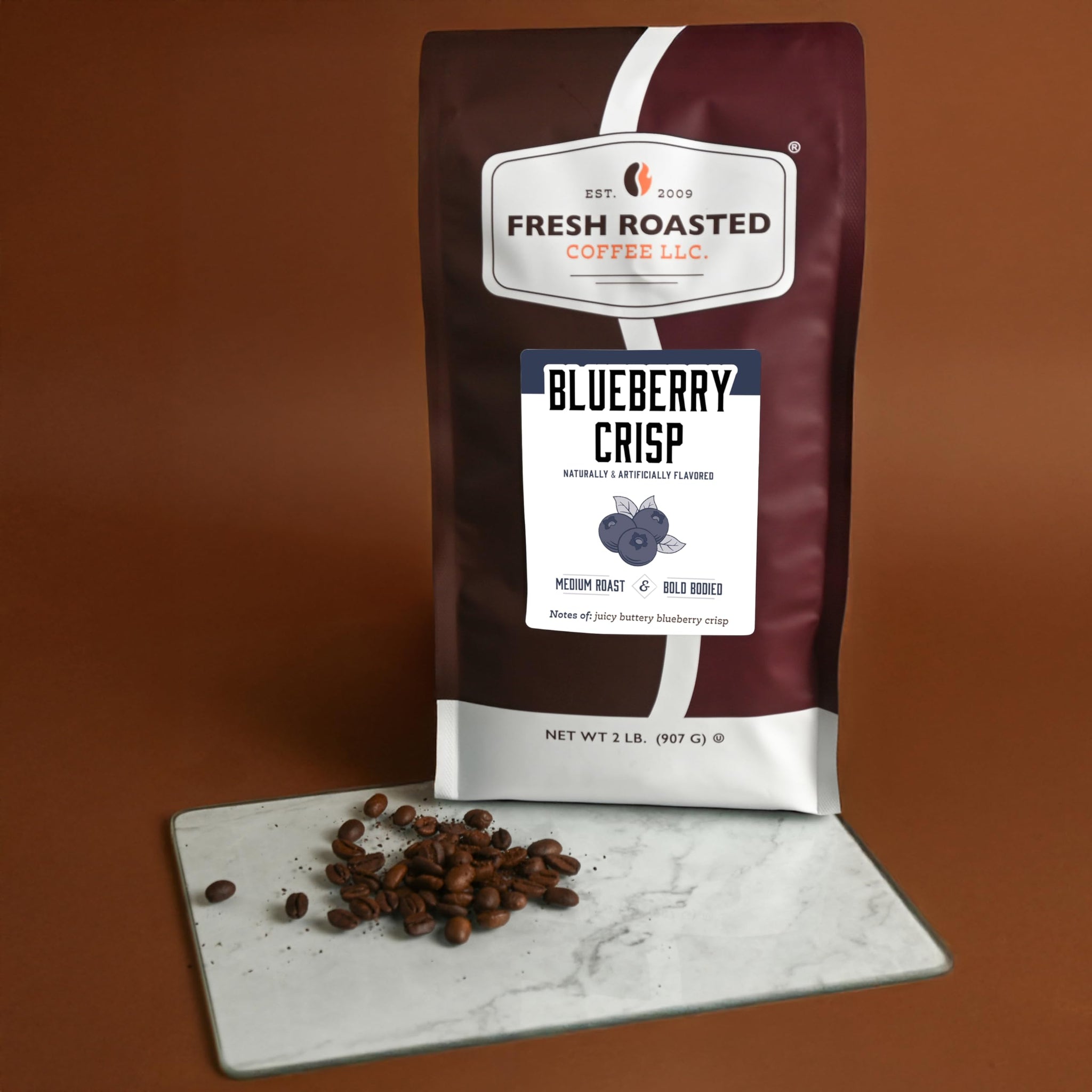 Fresh Roasted Coffee, Blueberry Crisp Flavored Drip Ground Coffee, Medium Roast, Kosher, 2 lb (32 oz)