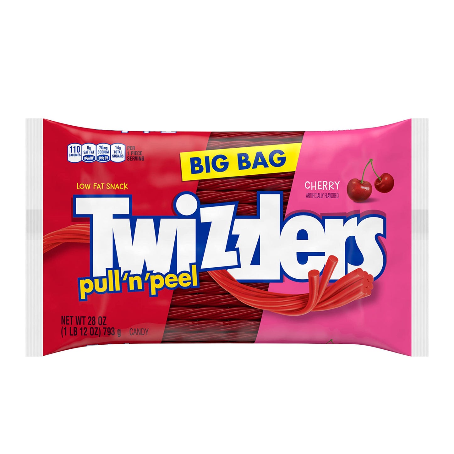TWIZZLERS PULL 'N' PEEL Cherry Flavored Licorice Style, Chewy Candy Big Bag, 28 oz