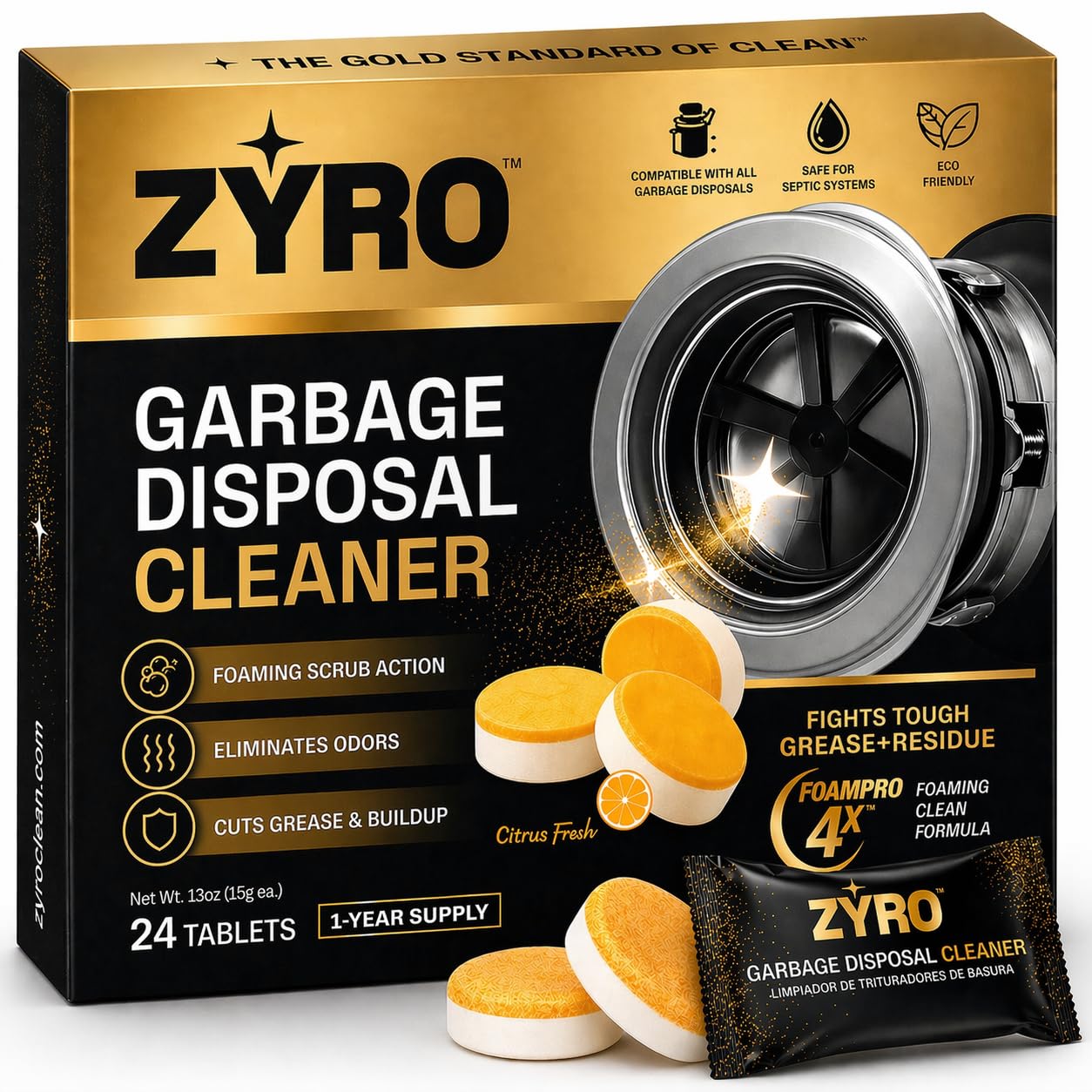 Garbage Disposal Cleaner and Deodorizer | 24 Pack | Kitchen Sink Cleaner Tablets | Eliminates Odor | Fights Grease & Buildup | Foaming Scrub Action |