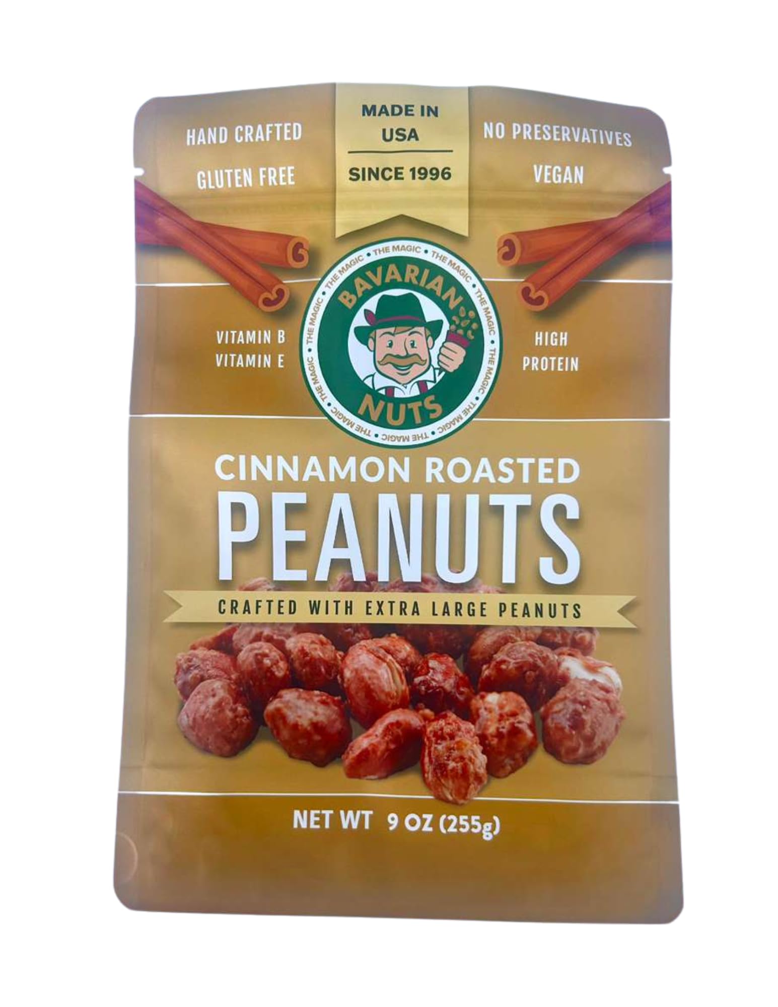 Magic Bavarian Cinnamon Roasted Peanuts, 9oz - Sweet, Gluten-Free, Vegan Nuts, Made in the USA