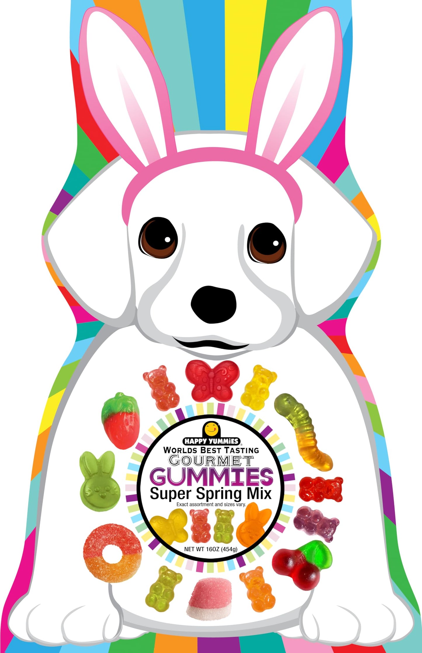 Happy Yummies Gummies, Adorable Gourmet Gummies in a Puppy Shaped Bag - Delicious Assorted Flavors Candy Snacks for Spring Celebrations, Perfect