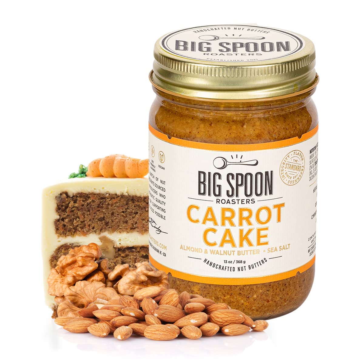 Big Spoon Roasters Carrot Cake Almond Butter With Sea Salt - Keto Friendly, Low Sugar Almond Butter - Crunchy & Bee-Friendly Almonds - Gourmet, Vegan