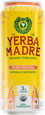 Yerba Madre Organic Yerba Mate, Clean Energy Drink Alternative, Peach Revival, 15.5oz, 150mg Caffeine