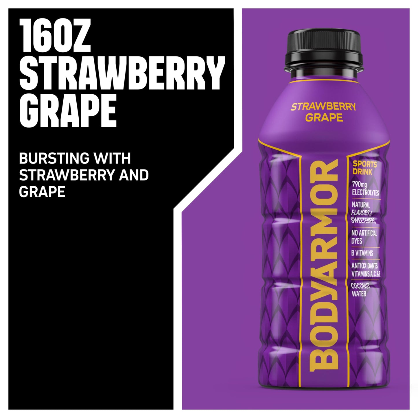 BODYARMOR Sports Drink, Strawberry Grape, Electrolyte Drink Hydration, 16 Fl Oz Bottles (12 Pack), Flavored Coconut Water with B Vitamins