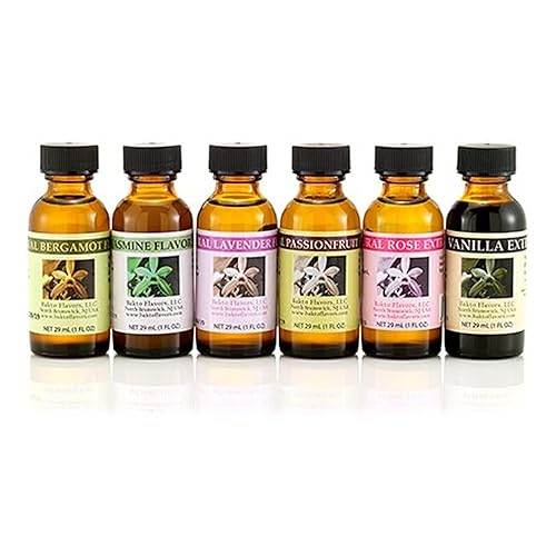 Bakto Flavors Natural Floral Flavors Plus Collection, Set of 6 - Bergamot, Passionfruit, Jasmine, Lavender, Rose, Vanilla