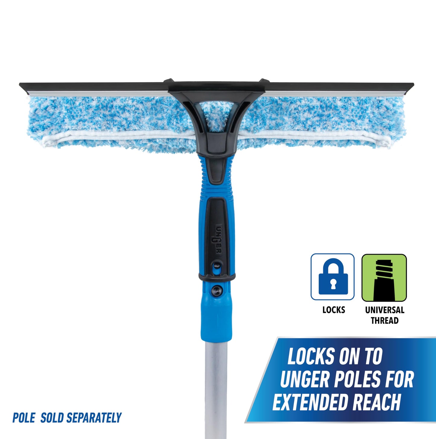 Unger Professional Connect and Clean 2-in-1 Squeegee and Scrubber, 14” Window Cleaning Tool, Essential Glass Cleaner for Commercial and Residential