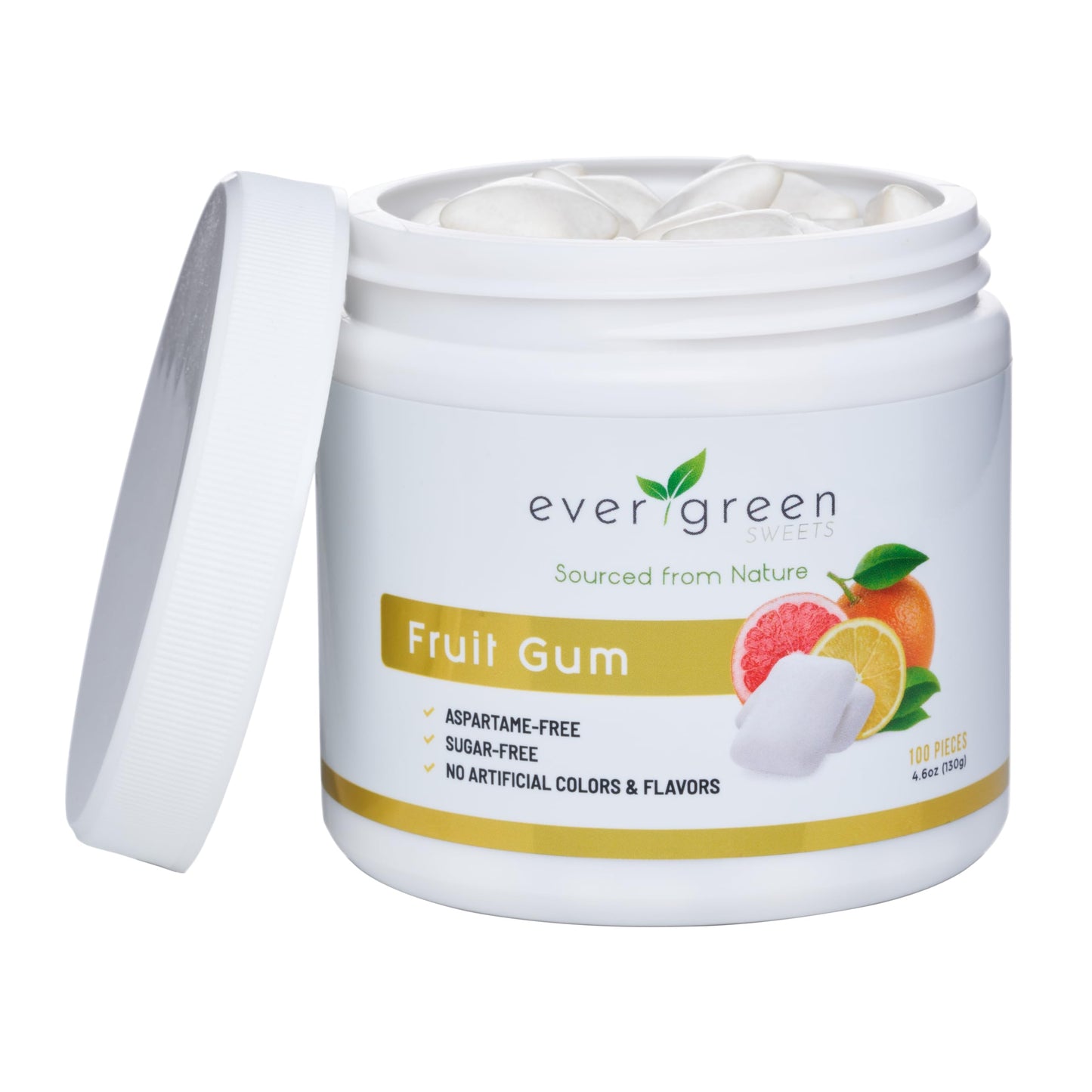 Evergreen Sweets Chewing gum -100 Pieces Jar - Natural Fruit Gum Made with Xylitol and Stevia - Sugar-Free, Aspartame Free and Vegan 3 Pack