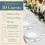 Reli. Plastic Plates for Party | 350 Pcs | White w/Silver Rim | Plates and Napkins Party Supplies | Disposable Dinnerware Set for 50 Guests |Dinner