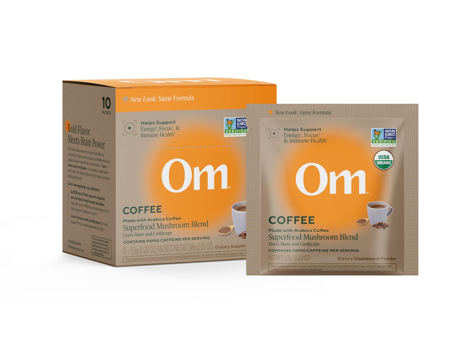 OM MUSHROOM SUPERFOOD Instant Coffe - Organic Arabica with Lion’s Mane, Cordyceps, Reishi, Turkey Tail & Ginkgo Biloba - Supports Energy, Focus