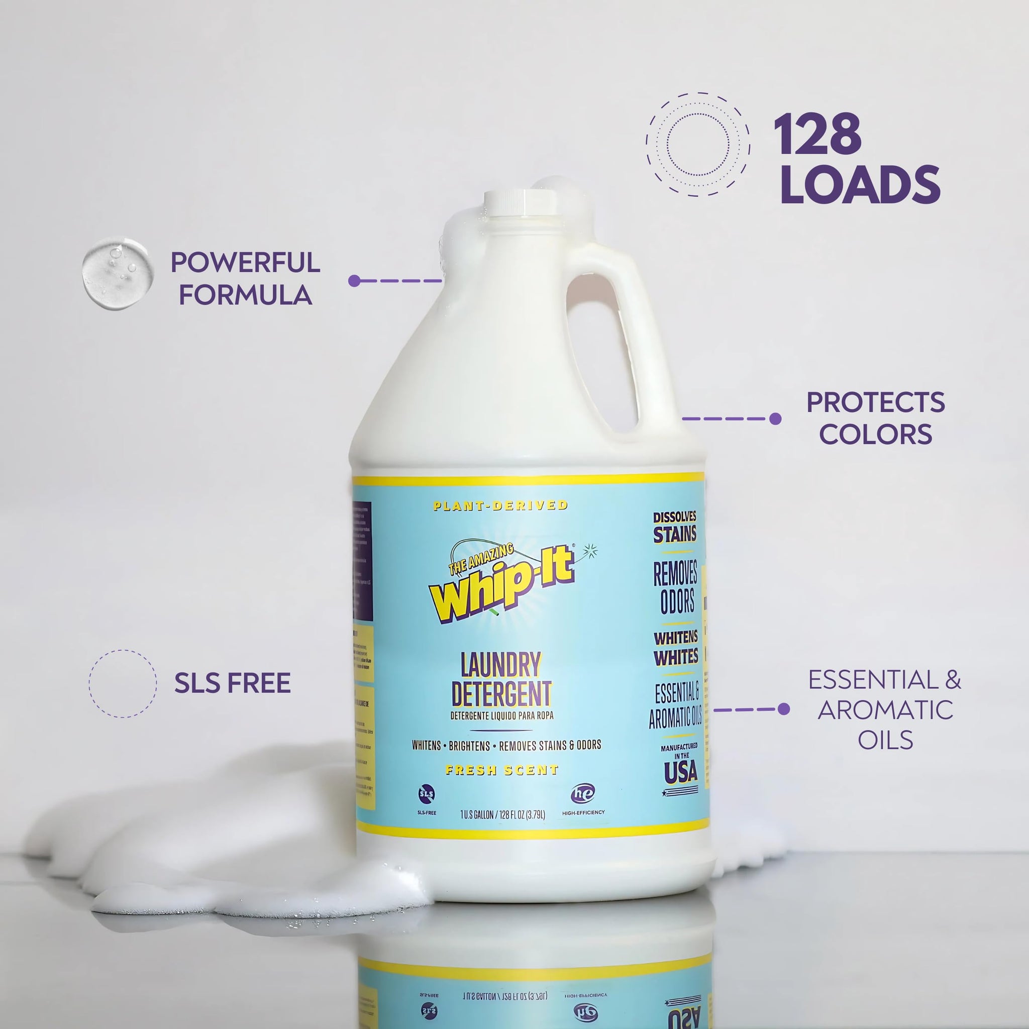 Whip-It Fresh Scent Laundry Detergent GALLON Size128 OZ