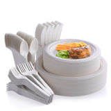 Fuyit 250Pcs Compostable Paper Plates with Cutlery Set, Disposable Biodegradable LONG Utensil Eco-Friendly Dinnerware Includes Plates, Fork, Knife