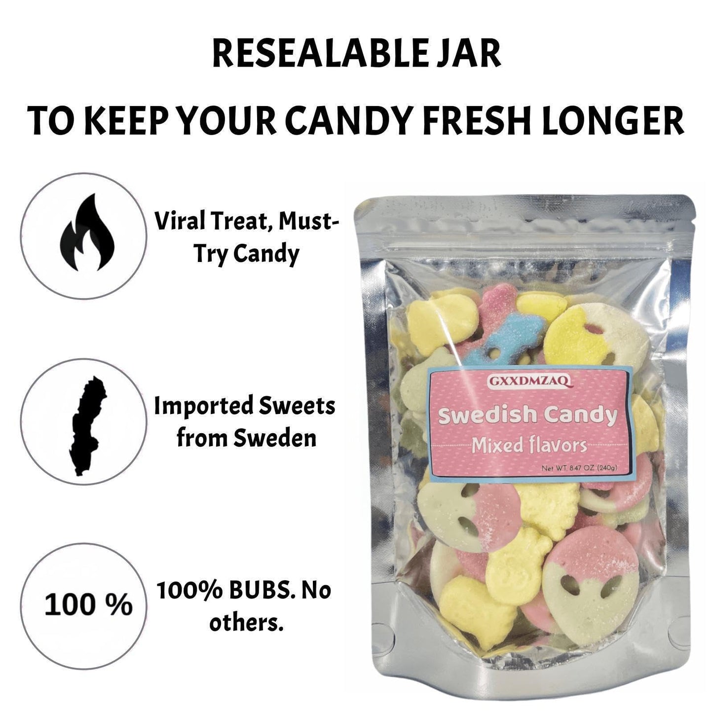 Bubs Swedish Gummy Candy Variety Pack, 8.5oz Bag - Sour & Sweet Assorted Chewy Foam Candies from Sweden - Skulls, Ovals, Pacifiers in Tropical