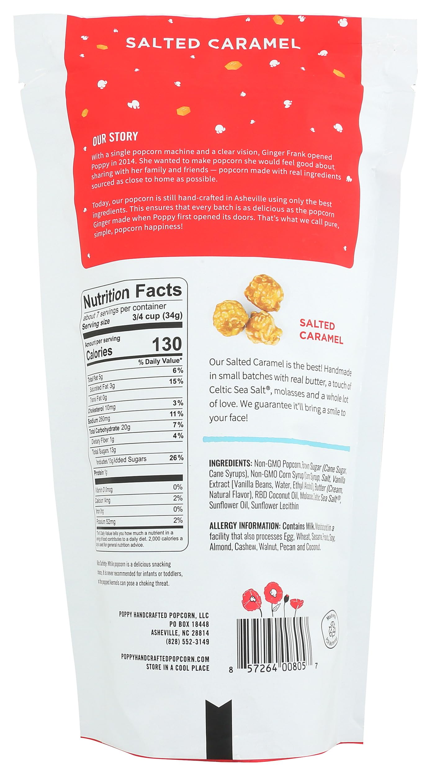 Poppy Handcrafted Popcorn, Popcorn Salted Caramel, 9 Ounce