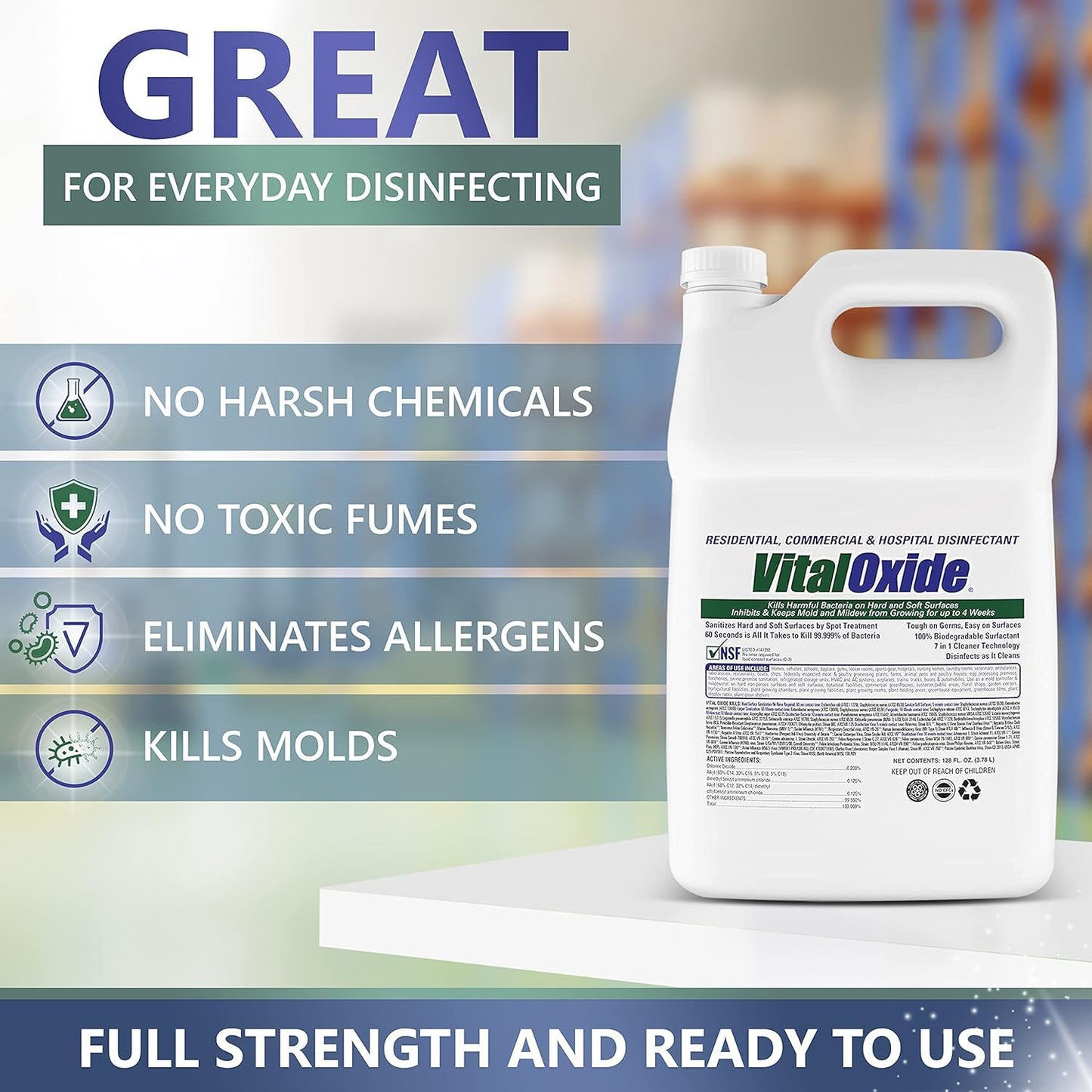 Vital Oxide Disinfectant, Deodorizer, Cleaner, Food-Contact Sanitizer, Virucide - (EPA registration #82972-1) - Kills Mold & Mildew, Eliminates Odors