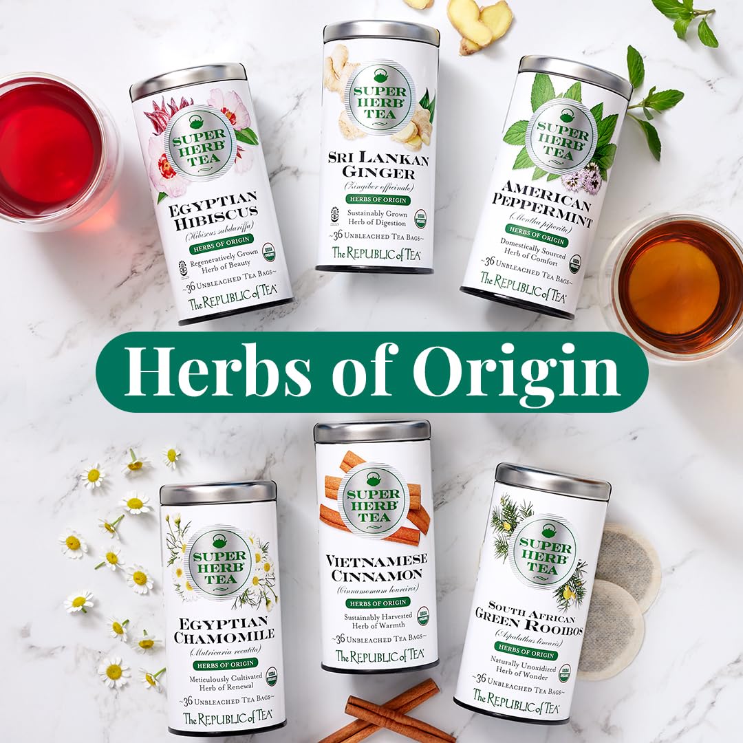 The Republic of Tea - Organic Vietnamese Cinnamon SuperHerb Tea Tin, 36 Herbal Tea Bags, Naturally Caffeine-Free Herbs of Origin