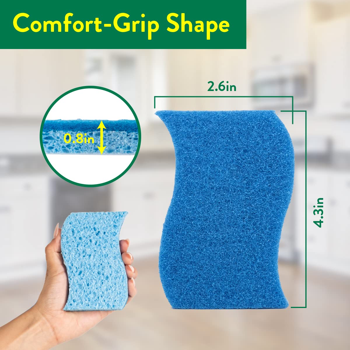 Pine-Sol Non Scratch Scrub Sponges - Double Sided Dish Scrubber Safe for Nonstick Cookware - Kitchen Essentials for Dishwashing and Cleaning, 4 Pack