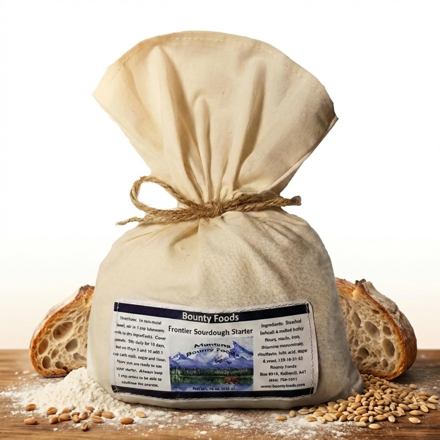 Bounty Foods Montana Sourdough Starter Set - 16 oz Artisan Bread Kit in Western-Style Burlap Bag - Wild Yeast Culture for Rustic Flavor