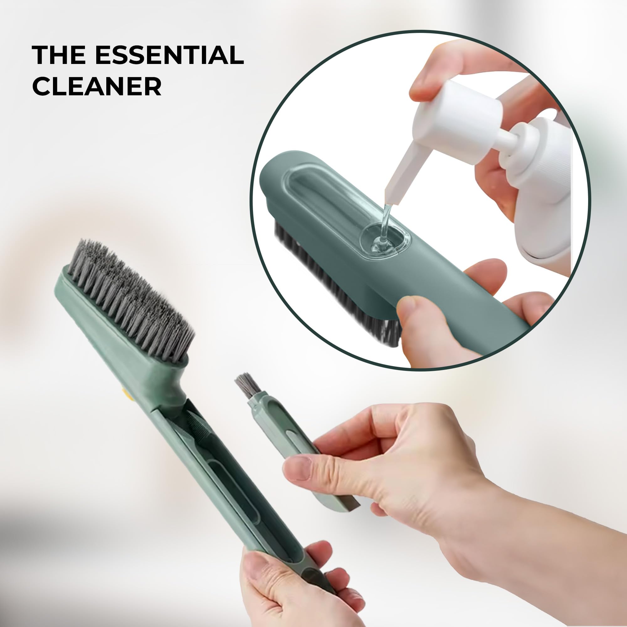 Household Cleaning Brush, Multi-Purpose, Combination of Dense & Soft Bristles with Added Straight Brush,Twizer, as Well as Dispnesing Unit for Deep