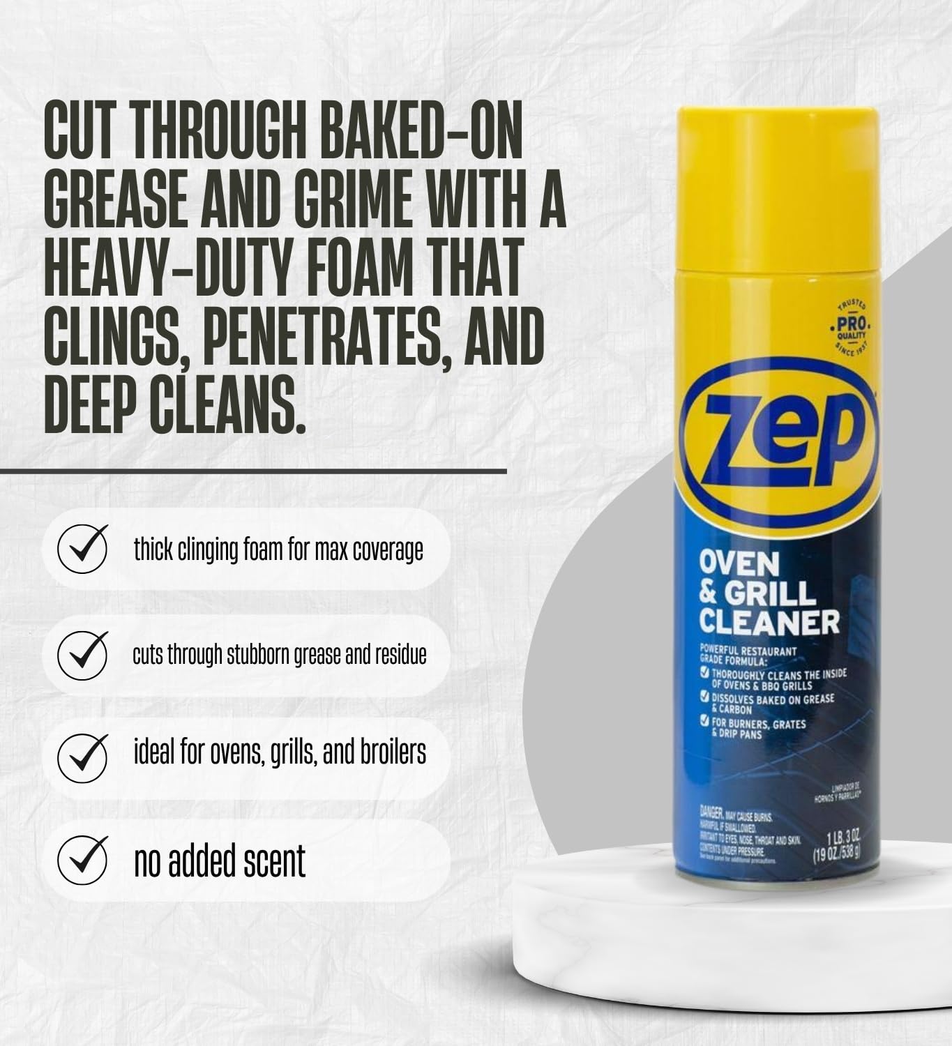 Zep No Scent Oven and Grill Cleaner 19 oz (3-Pack) Bundle with Microfiber Cleaning Cloth - Thick Foam Formula for Deep Grease and Grime Removal - Gift