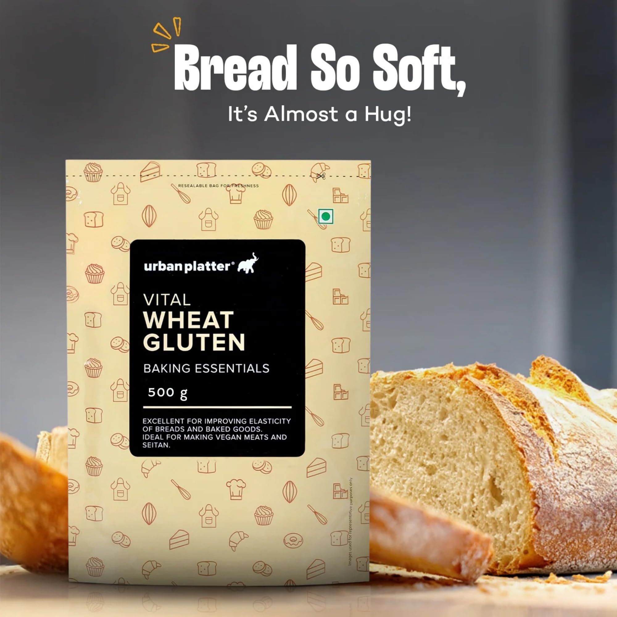 Urban Platter Vital Wheat Gluten | 17.64 Oz (500g) | Natural Plant-Based Protein | Dough Improver for Soft, Chewy & Fluffy Bakes | High-Protein Flour