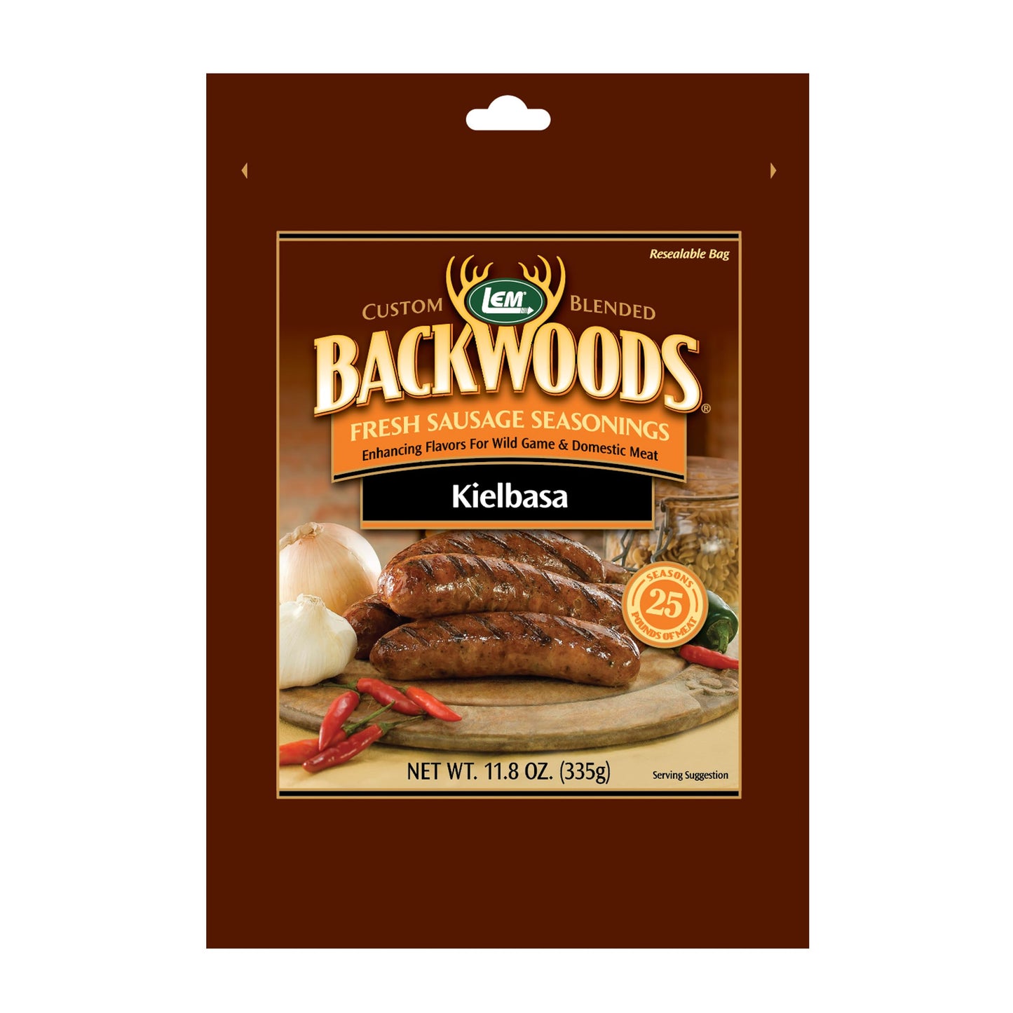 LEM Products Backwoods Kielbasa Fresh Sausage Seasoning, Ideal for Wild Game and Domestic Meat, Seasons Up to 25 Pounds of Meat, 11.8 Ounce Packet
