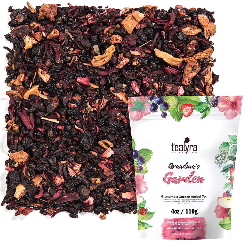 Tealyra - Grandma's Garden - Fruit Blend - Hibiscus and Berries Based Herbal Loose Leaf Tea - Vitamins Rich - Caffeine-Free - Hot or Iced Tea - 110g