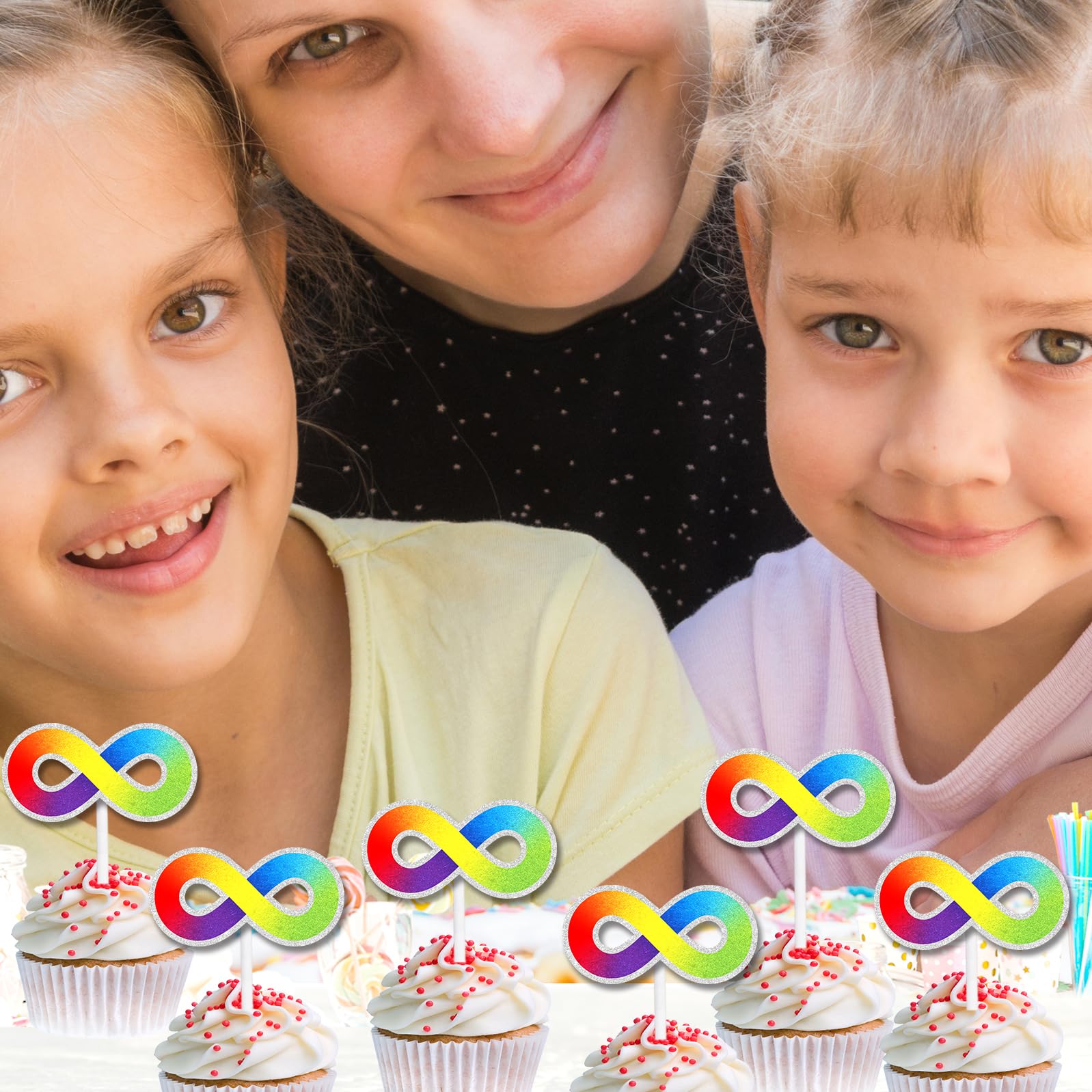 Autism Cupcake Toppers Happy Birthday Neurodiversity 18 Piece Birthday Party Autism Spectrum Awareness Decorations, Colorful Asperger's Themed Party