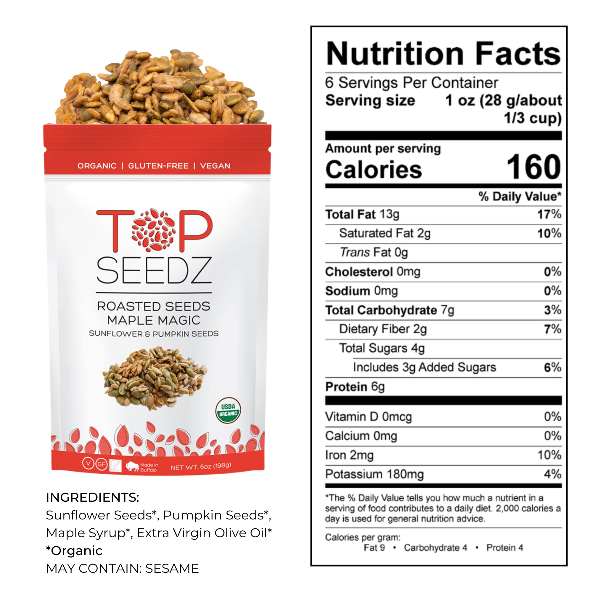 Top Seedz Deluxe Organic Gluten Free Vegan Crackers and Roasted Seeds Bundle | 1 Pouch of Maple Magic Roasted Seeds | 3 Packs of Sea Salt Crackers | 2
