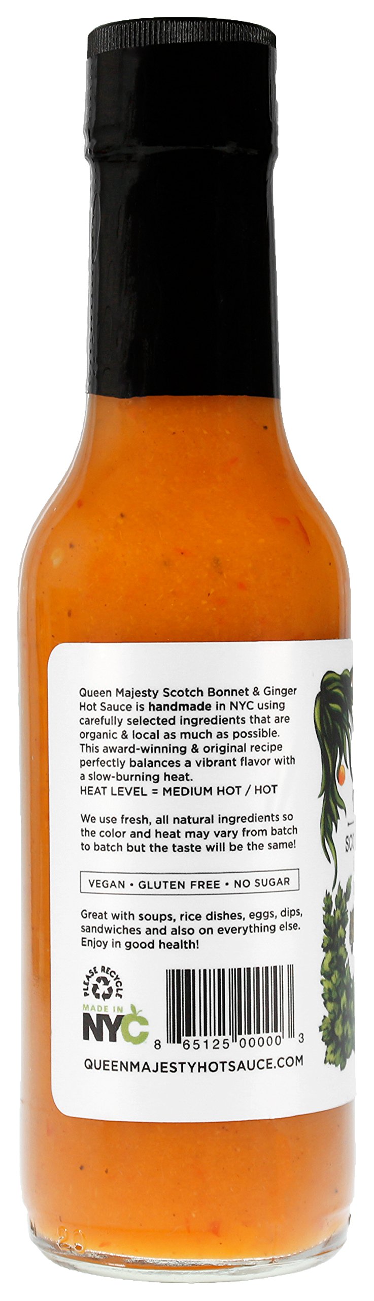 Queen Majesty Hot Sauce - Scotch Bonnet & Ginger Hot Sauce, 5 Fl Oz (2 Pack) - All Natural, Vegan, Gluten Free, Sugar Free, Made in the USA, Featured