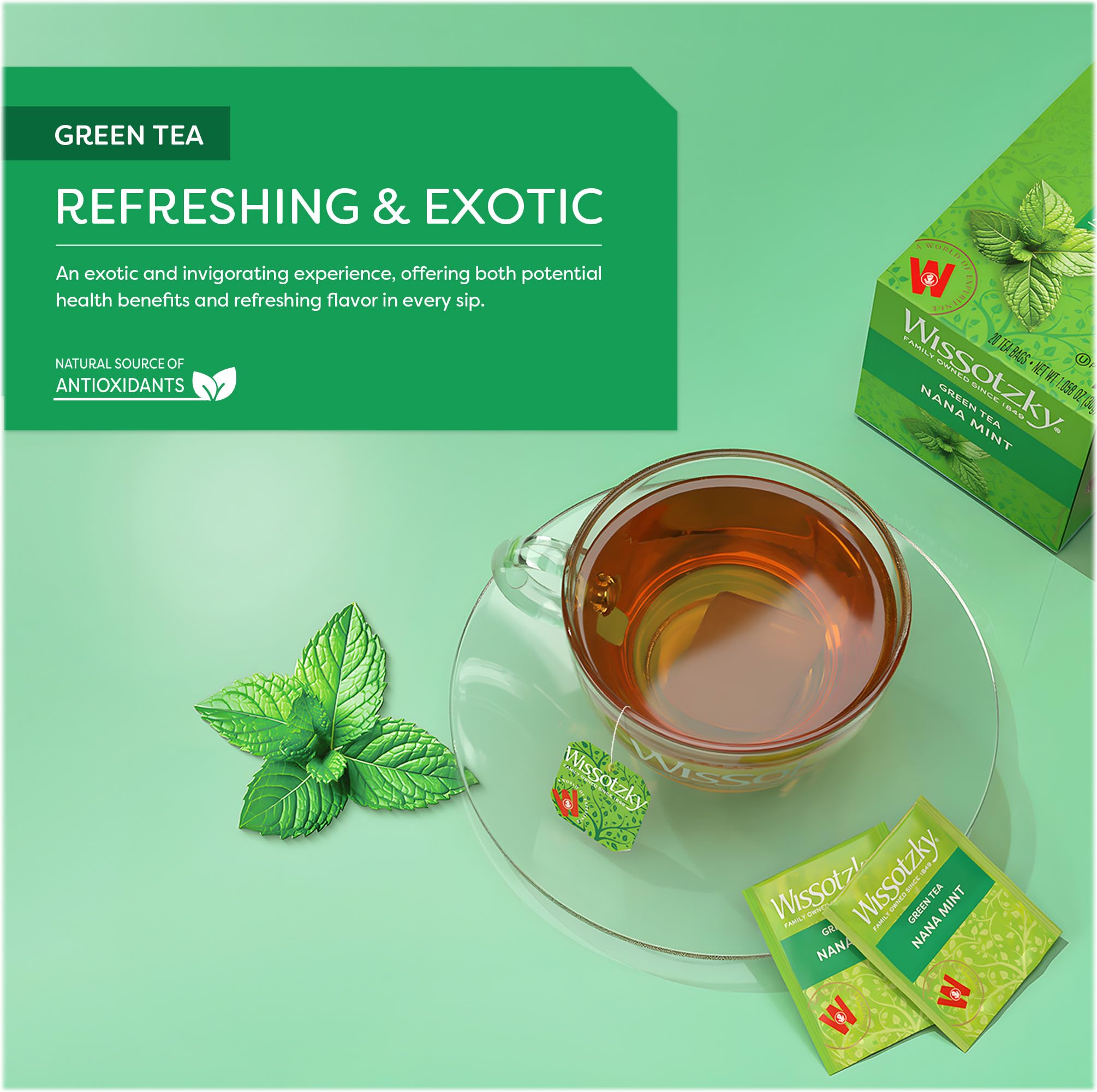 Wissotzky Nana Mint Green Tea (3 Pack - 60 Tea Bags) | Antioxidant Rich | Moroccan Mint Tea Bags | Revitalizing Nana Tea