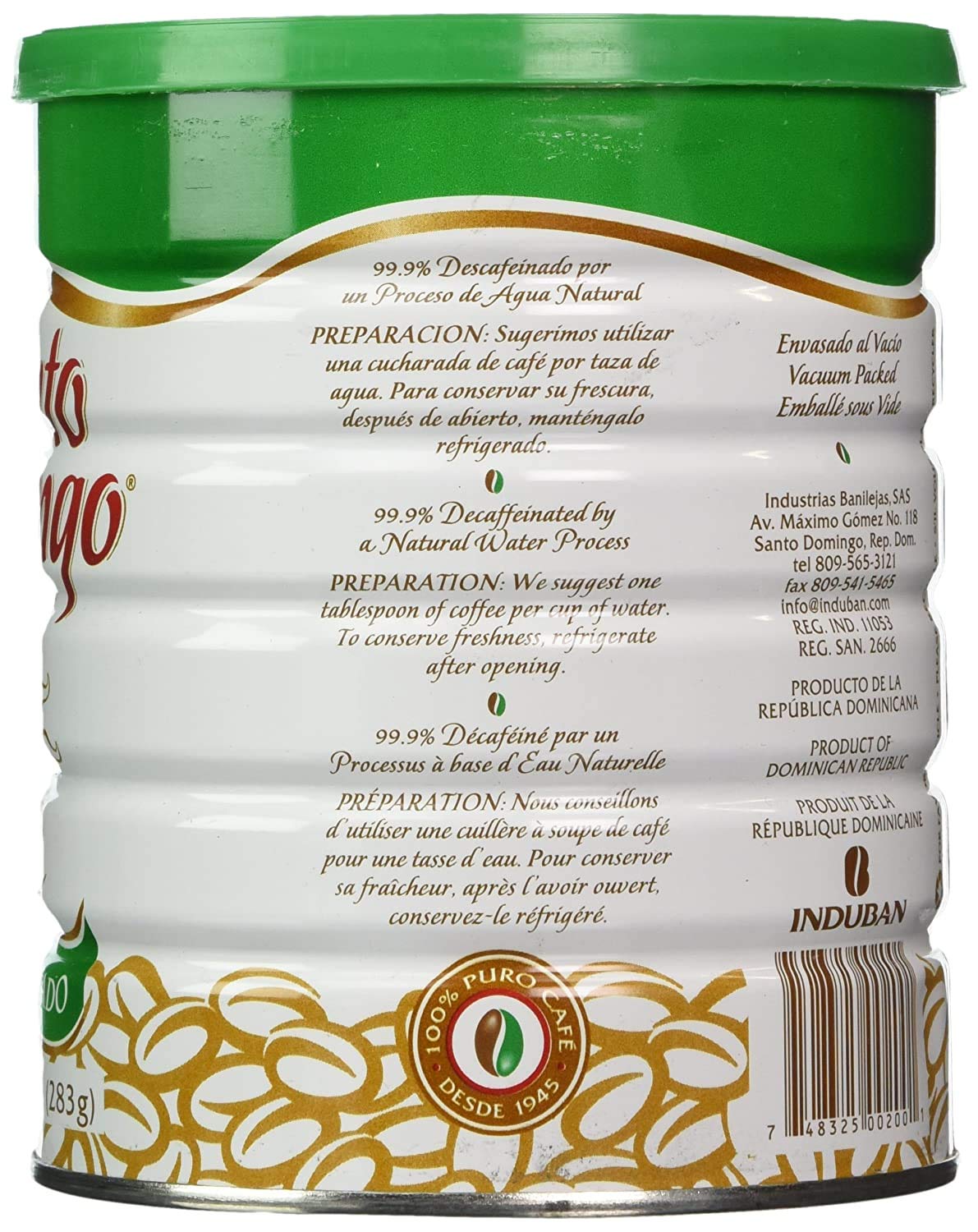 Santo Domingo Decaffeinated Coffee, 10 Ounce Can