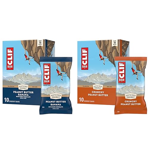 CLIF BAR - Energy Protein Bars - Crunchy Peanut Butter and Peanut Butter Banana with Dark Chocolate - Variety Pack - Made with Organic Oats - Energy