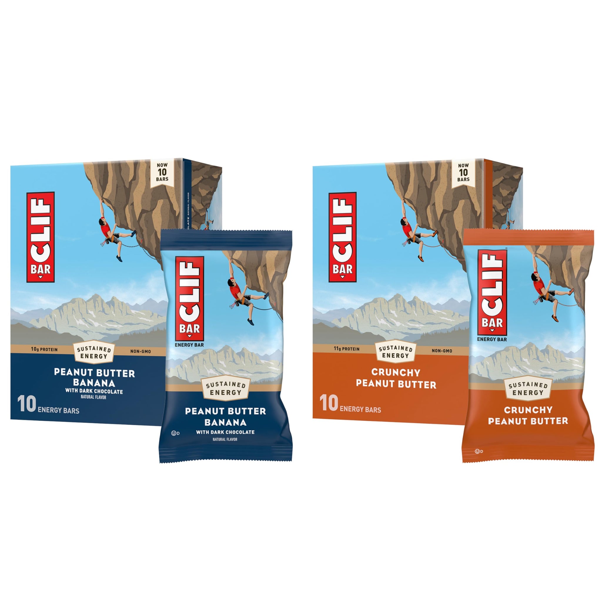 CLIF BAR - Energy Protein Bars - Crunchy Peanut Butter and Peanut Butter Banana with Dark Chocolate - Variety Pack - Made with Organic Oats - Energy