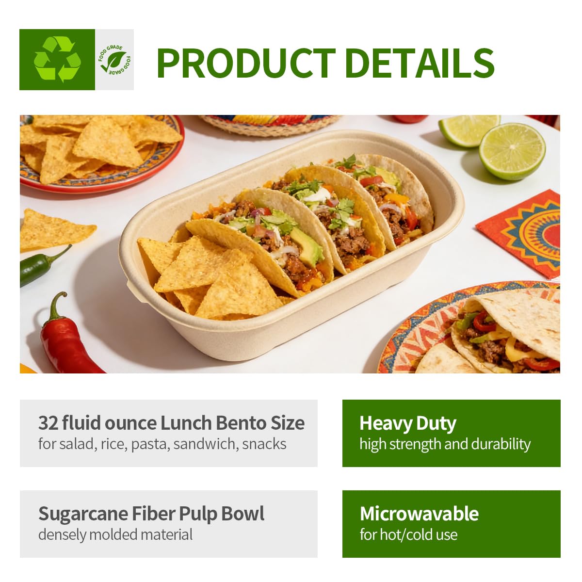 AICHEF 32 oz Paper Bowls 100 Pack for Sandwich Roll, Burrito, Salads, Pasta, Microwavable Meal Catering Disposable Bowls for Lunch To go, 100 Bowls