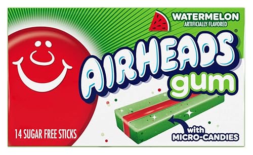 Airheads Chewing Gum, Sugar Free Gum with Micro-Candies, Watermelon Flavor Artificially Flavored, 14 Sticks (12-Pack)
