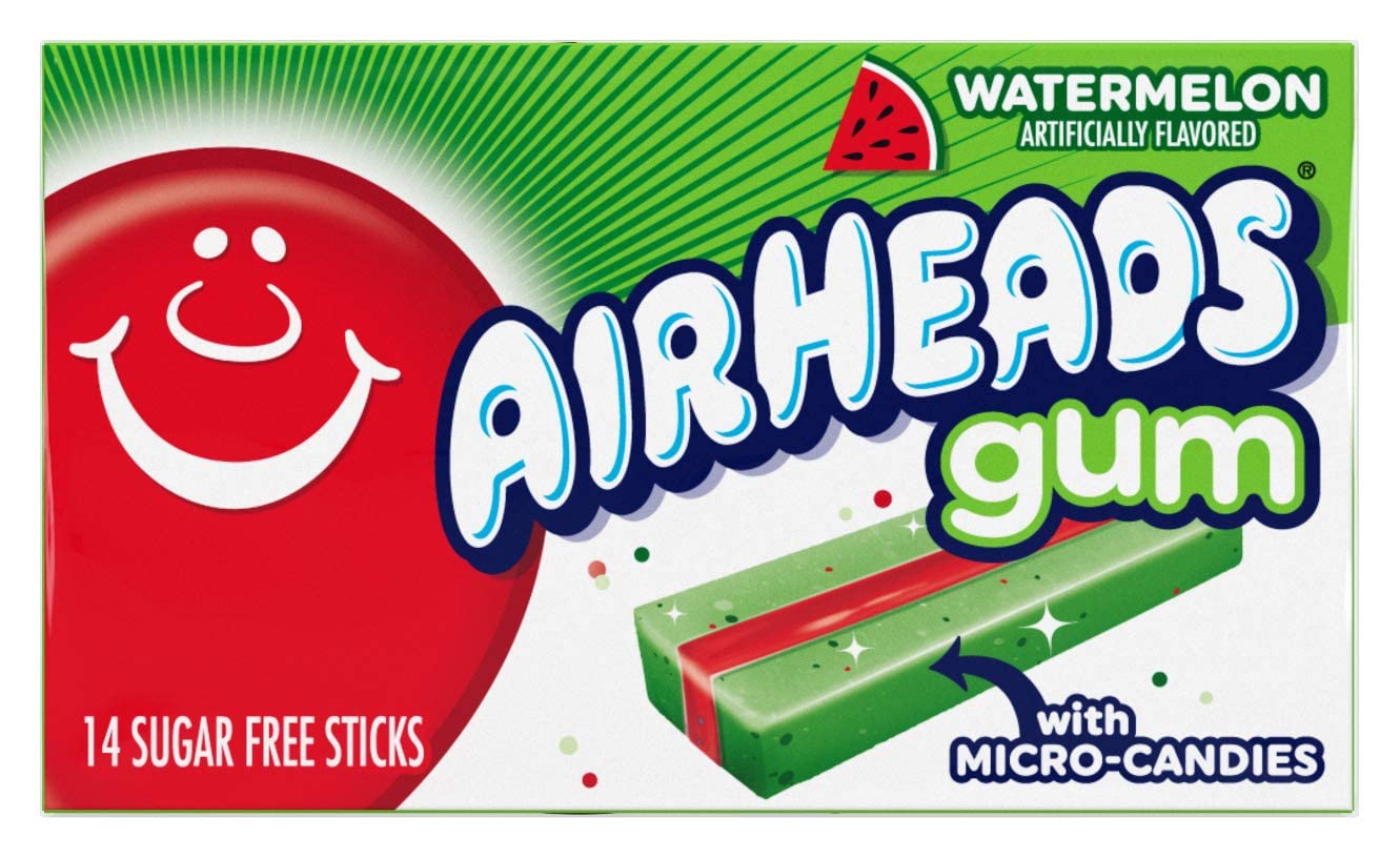 Airheads Chewing Gum, Sugar Free Gum with Micro-Candies, Watermelon Flavor Artificially Flavored, 14 Sticks (12-Pack)