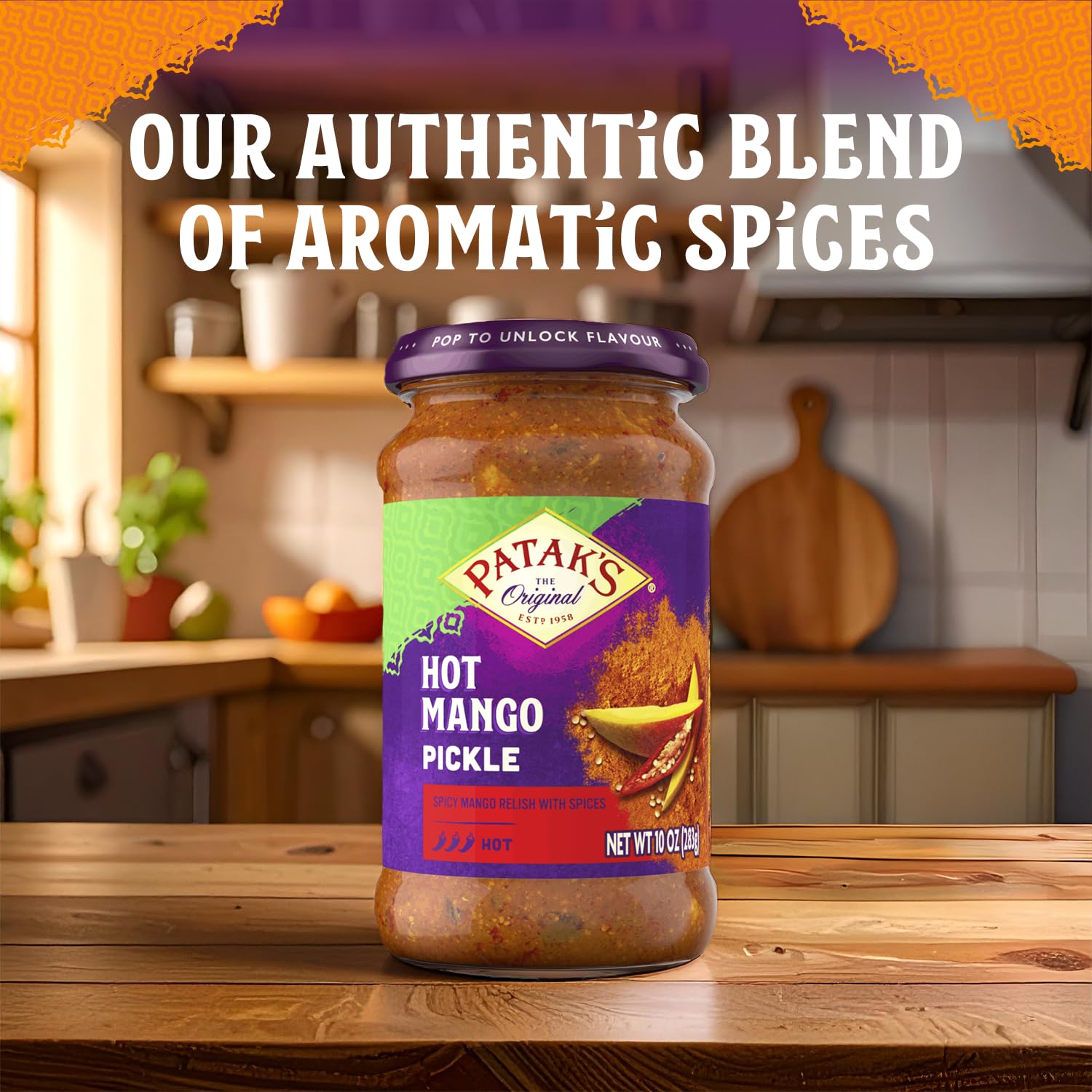 Patak’s Hot Mango Pickle - Authentic Indian Relish w/Mango Chunks, Mustard Seeds & Aromatic Spices - Perfect for Sandwiches, Salads & Cold Meats