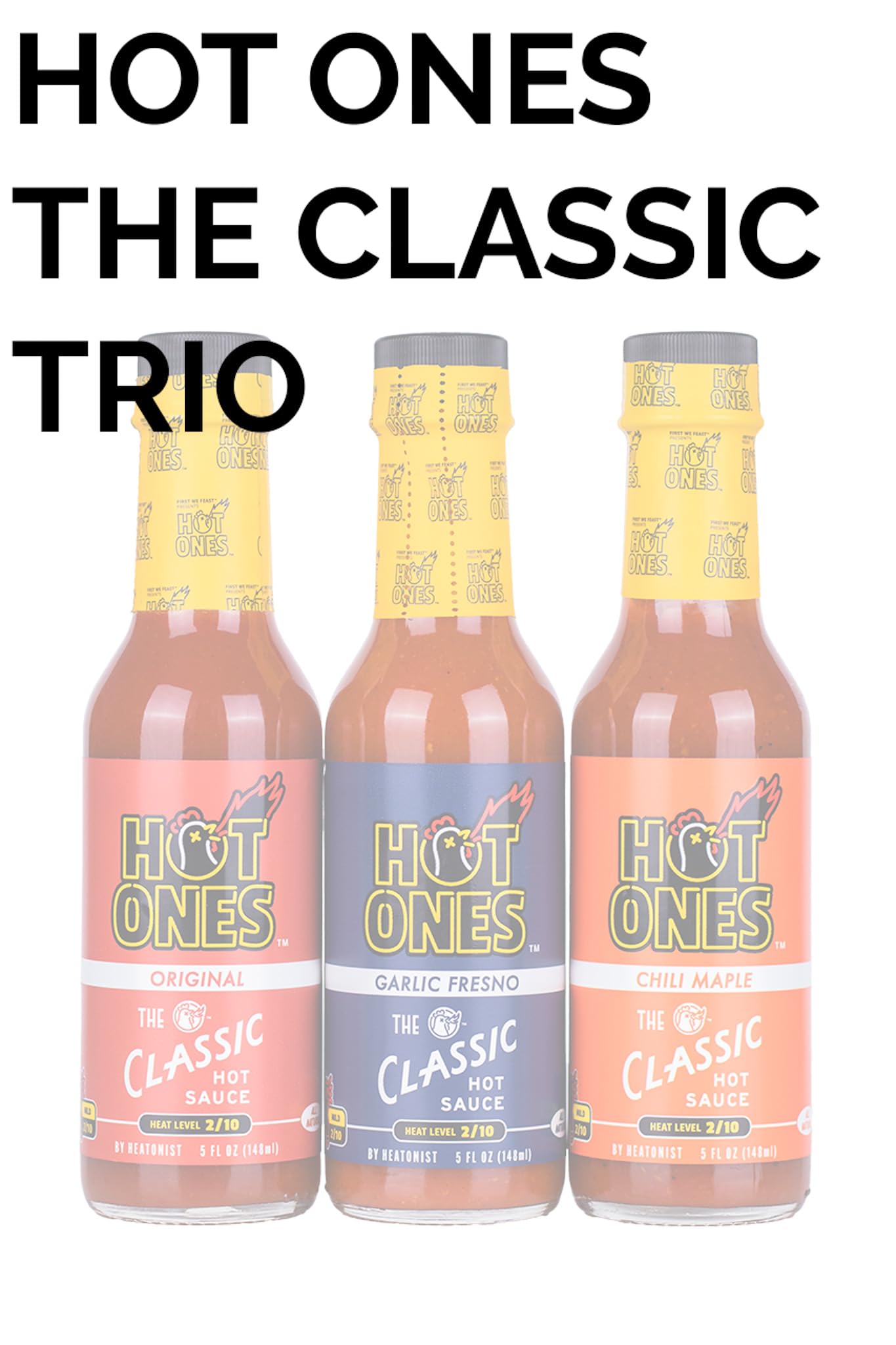 Hot Ones The Classic Trio, Hot Sauce Pack With The Classic Original, Garlic Fresno Chili & Chili Maple, Made With All Natural Ingredients, 5 fl oz